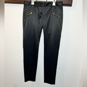 Forenza Black Satin Skinny Pants Gold Zippers Women's Size 2